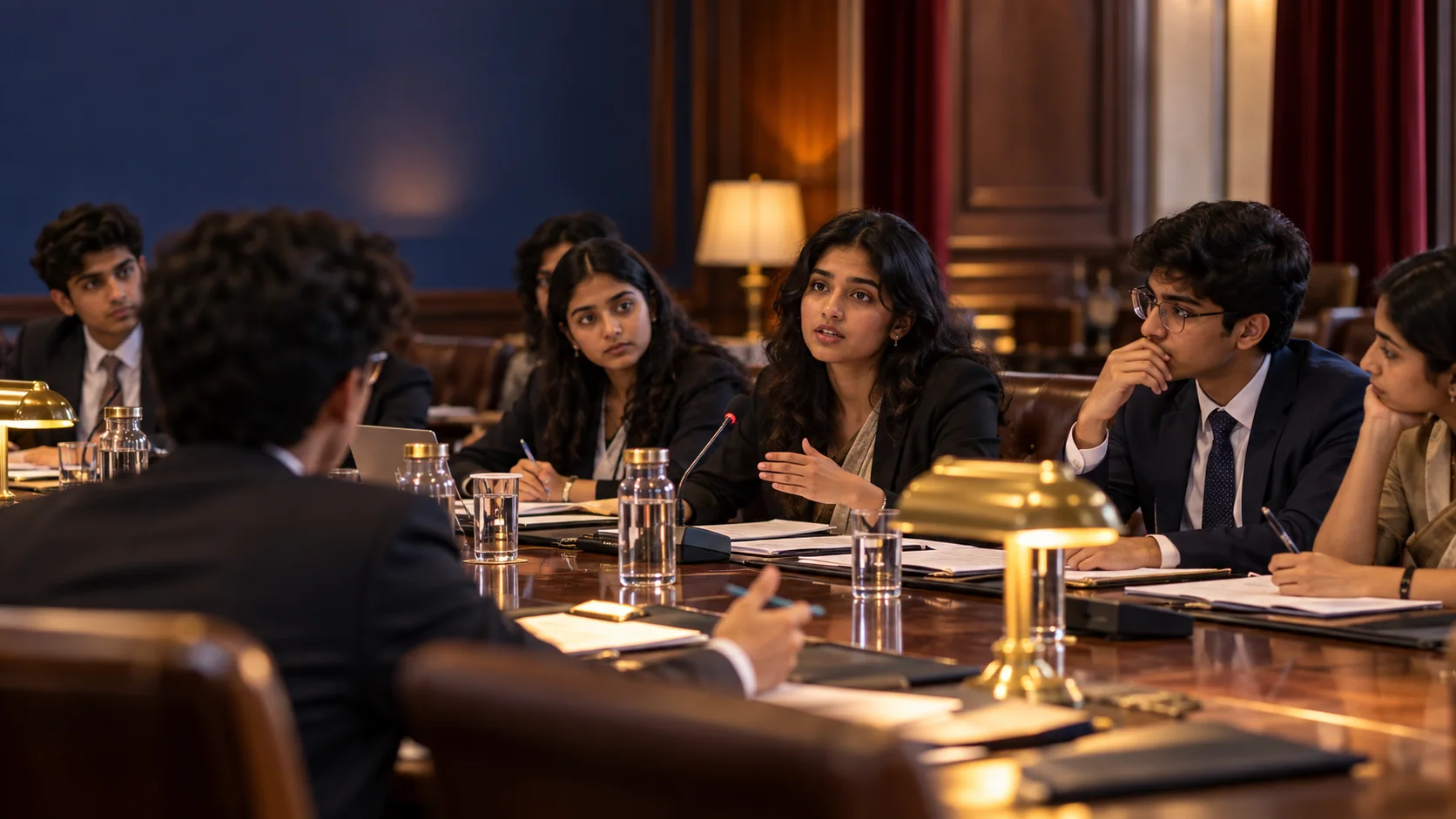 Students taking part in a formal committee discussion